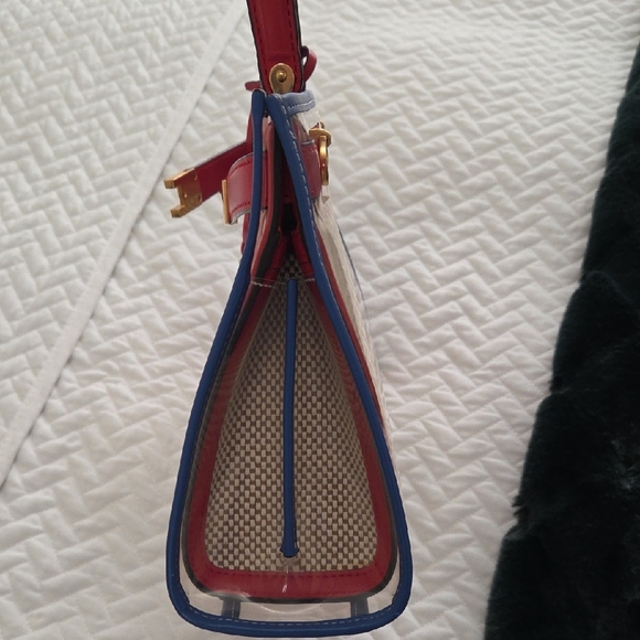 Tory Burch Lee Radziwill Bag w/ Raincoat Red and Blue Accents - Picture 7 of 16